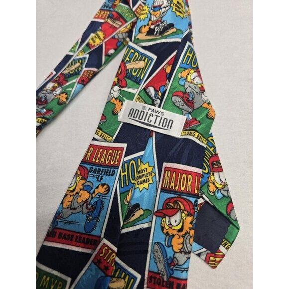 Vintage Garfield Cartoon Baseball Graphic Print Tie- Mens Novelty Cartoon Tie - Picture 4 of 5
